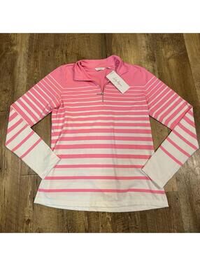 NWT Lady Hagen Pink And White Striped 1/4 Zip Golf Long Sleeve Jacket Pullover